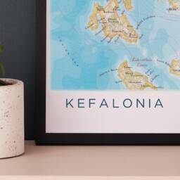 Framed Kefalonia Map Print Poster, Greece Gift, Wall Art Home Decor Gifts, Wedding Anniversary Illustration - thumbnail 2
