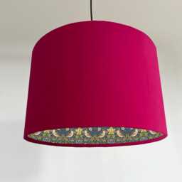 Cerise Velvet Drum Lampshade/ Ceiling Shade William Morris Strawberry Thief Blue Interior - thumbnail 1