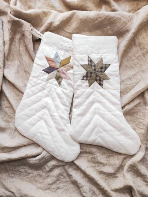Handmade Quilted Stocking, Personalized Handmade Patchwork Quilted Christmas Stockings, Kids Stocking With Modern Patcwork Quilt - image 1