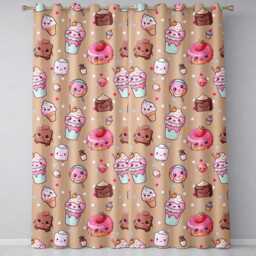 Dessert Cake Cupcake Donut Candy Sweet Treat Seamless Pattern Peach Background Readymade Eyelet Ring Top Thermal 100% Blackout Curtains - thumbnail 2
