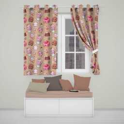 Dessert Cake Cupcake Donut Candy Sweet Treat Seamless Pattern Peach Background Readymade Eyelet Ring Top Thermal 100% Blackout Curtains - thumbnail 1