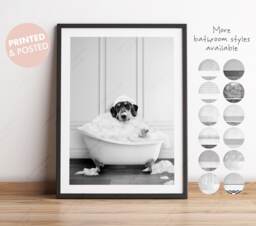 Black & White Dachshund Sausage Dog in A Bath Print, Wiener Bathing, Funny Bathroom Animal Bathtub, Tub Whimsy - thumbnail 1