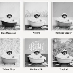 Black & White Dachshund Sausage Dog in A Bath Print, Wiener Bathing, Funny Bathroom Animal Bathtub, Tub Whimsy - thumbnail 3