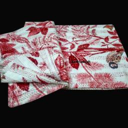 Elegant Indian Vintage Kantha Quilt Handmade Ajrakh Hand Block Print 100% Cotton Bed Cover Bedspread Blanket Bed Sheet Throw Queen - thumbnail 2