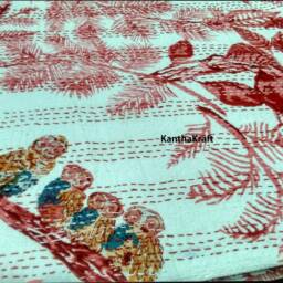 Elegant Indian Vintage Kantha Quilt Handmade Ajrakh Hand Block Print 100% Cotton Bed Cover Bedspread Blanket Bed Sheet Throw Queen - thumbnail 3