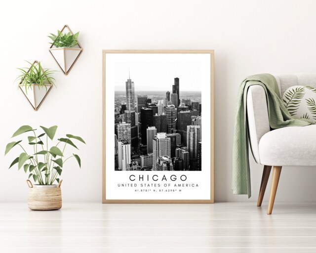 Chicago Skyline Print Black & White Cityscape Wall Art - image 1
