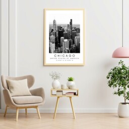 Chicago Skyline Print Black & White Cityscape Wall Art - thumbnail 3