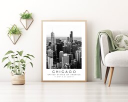Chicago Skyline Print Black & White Cityscape Wall Art - thumbnail 1
