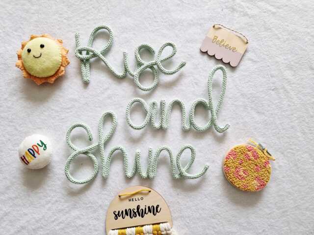 Rise & Shine L Sign Nursery Decor Wall Hanging Knitted Wire Kids Children's Room - image 1