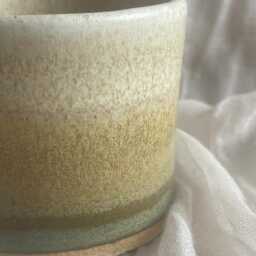 Bamboo Ceramic Planter, Handmade Glazed Plant Pot, Landscape 200Ml Beige Vessel, Unique British Gift, Handcrafted Pots - thumbnail 2
