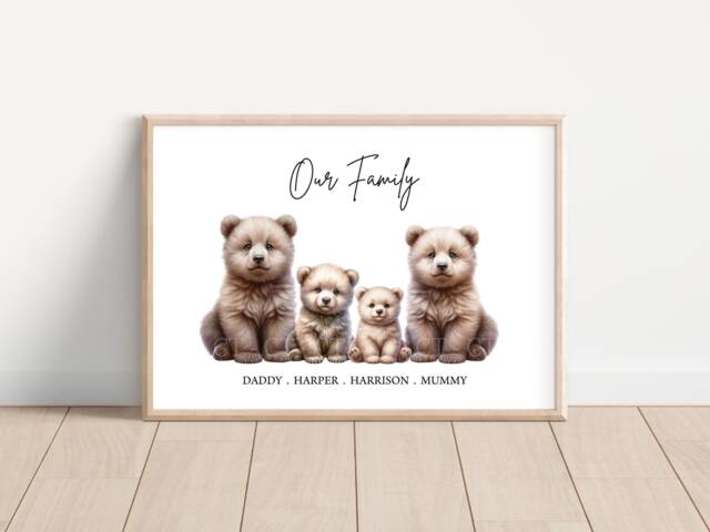 Personalised Bear Family Gift Print Up To 7 Members Unframed - image 1