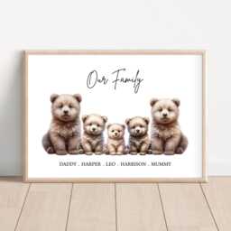 Personalised Bear Family Gift Print Up To 7 Members Unframed - thumbnail 3