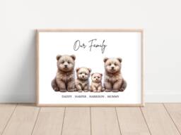 Personalised Bear Family Gift Print Up To 7 Members Unframed - thumbnail 1