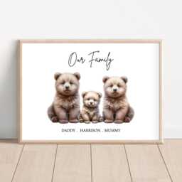 Personalised Bear Family Gift Print Up To 7 Members Unframed - thumbnail 2