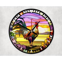 Rooster Glass Or Mdf Wall Clock Farmhouse Faux Stained Decor - thumbnail 3