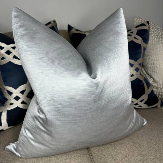 Handmade Designer Guild Silver Satin Cushion Cover, Euro Pillow Sham/Double Sided - image 1