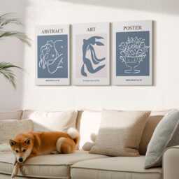 Canvas Art Set Of 3 - Matisse's Stylish Patterns With Figures & Flowers, Blue Large Wall Art, Artwork Hanging Piece - thumbnail 2