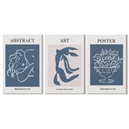 Canvas Art Set Of 3 - Matisse's Stylish Patterns With Figures & Flowers, Blue Large Wall Art, Artwork Hanging Piece - thumbnail 3