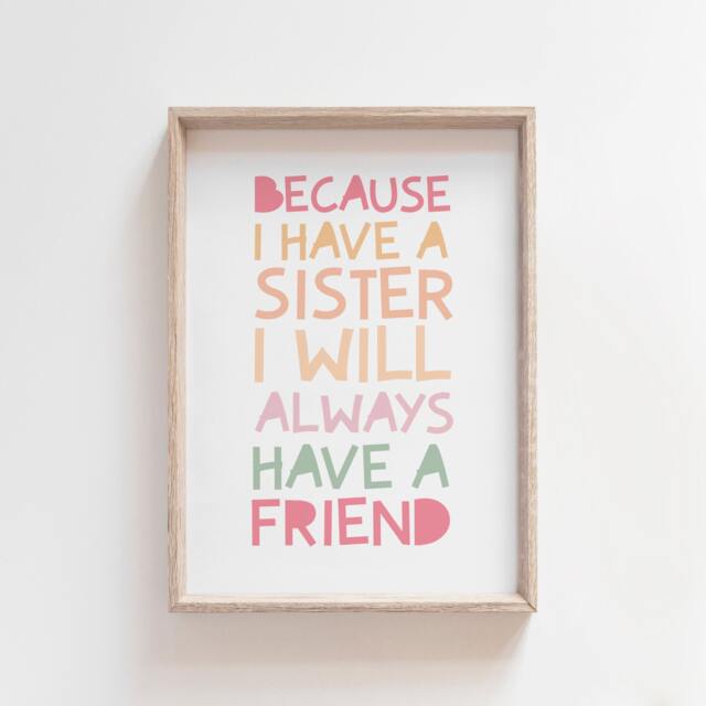 Sister Prints, Wall Art, Sisters Poster, Kids Girls Bedroom, Sibling Room, Gift - image 1