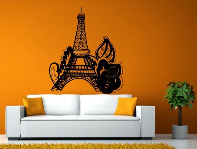 Eiffel Tower Paris Flowers Wall Or Window Sticker Decal Vinyl Fathead Mural Decor L1969 - image 1