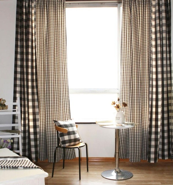 Linen Curtains For Living Room/Bedroom Curtains/Cafe Curtains/Bathroom Shower Curtain/Children Playroom Window Valance-Buffalo Check, Hergift - image 1