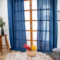 Denim Navy Blue Linen Curtains, Back Tab, Custom Size - Christmas Gift For Her - thumbnail 4