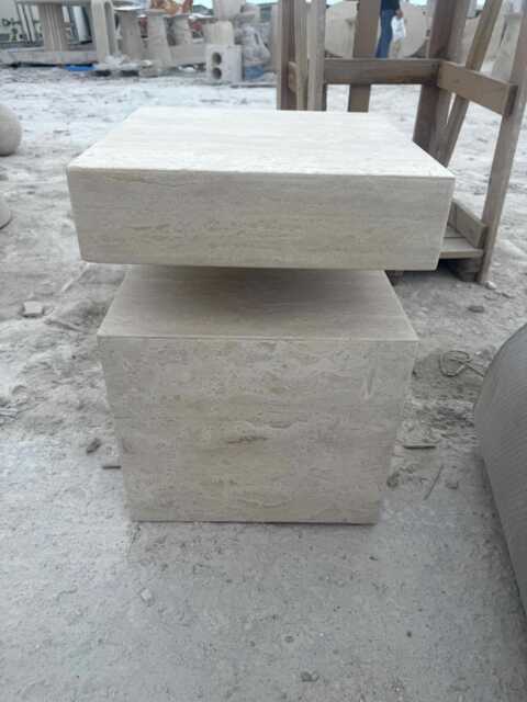 Handcrafted Beige Travertine Table, Natural Stone Coffee Sculptural Side Modern Minimalist Accent, Custom Furniture - image 1