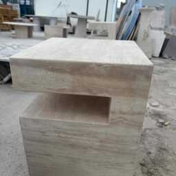 Handcrafted Beige Travertine Table, Natural Stone Coffee Sculptural Side Modern Minimalist Accent, Custom Furniture - thumbnail 3