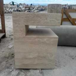 Handcrafted Beige Travertine Table, Natural Stone Coffee Sculptural Side Modern Minimalist Accent, Custom Furniture - thumbnail 2