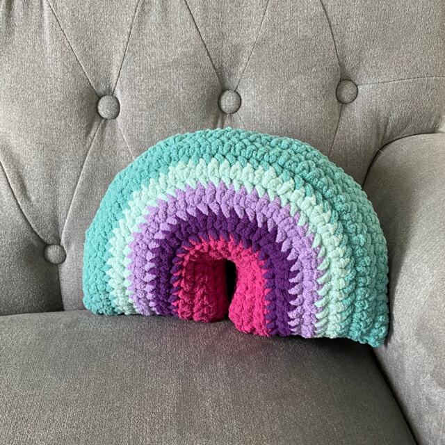 Crochet Rainbow Pillow - Mermaid Cushion Stuffy Stuffie Toy - image 1