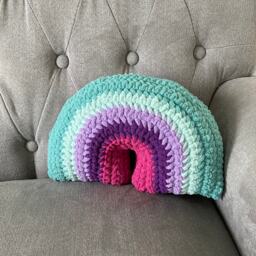 Crochet Rainbow Pillow - Mermaid Cushion Stuffy Stuffie Toy - thumbnail 1