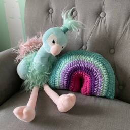 Crochet Rainbow Pillow - Mermaid Cushion Stuffy Stuffie Toy - thumbnail 2