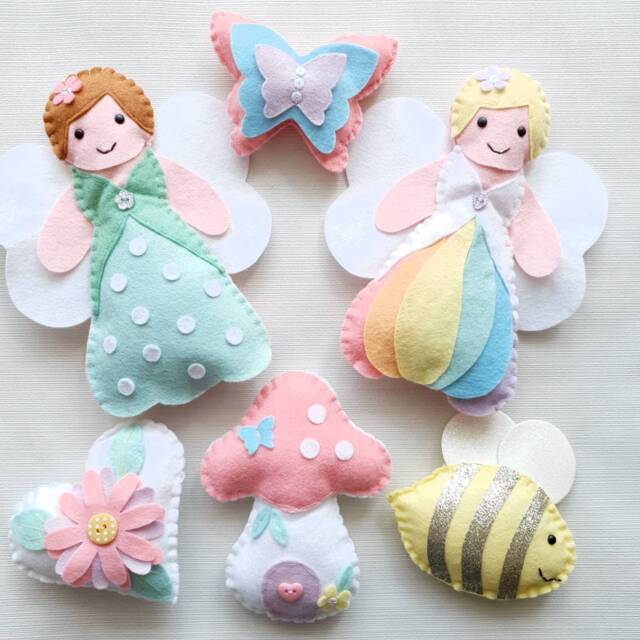 Princess Fairy, Toadstool, Bumblebee Felt Garland. Nursery Decor, Girls Bedroom, Pastel Rainbow Decoration - image 1