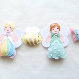 Princess Fairy, Toadstool, Bumblebee Felt Garland. Nursery Decor, Girls Bedroom, Pastel Rainbow Decoration - thumbnail 2