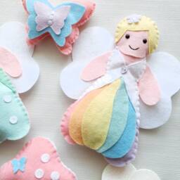 Princess Fairy, Toadstool, Bumblebee Felt Garland. Nursery Decor, Girls Bedroom, Pastel Rainbow Decoration - thumbnail 3