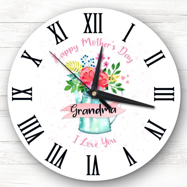 Grandma Floral Watering Can Happy Mother's Day Gift Personalised Clock - image 1