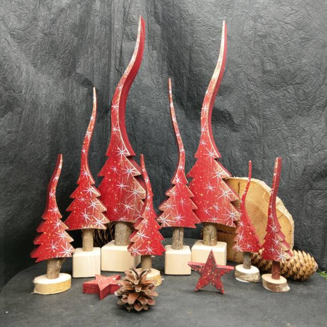 Red Sparkle, Dark Red & Gold Christmas Tree, A Glittering Fir Hand-Painted Wooden Tree in 4 Sizes - Selection - image 1