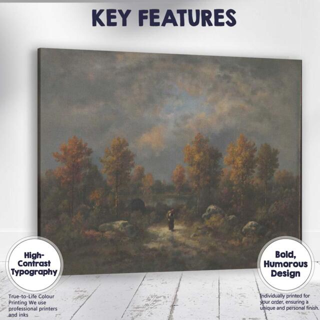 Moody Autumn Forest Lake Evening Landscape Canvas Wall Art Print Decor Picture Ready To Hang - image 1