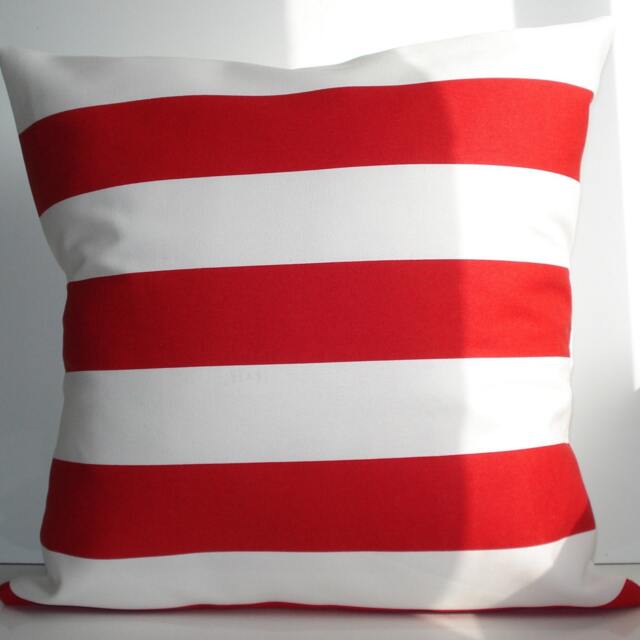 New 18x18 Inch Designer Handmade Pillow Case in Red Stripe On White