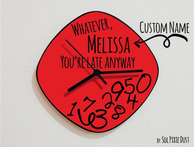 Custom Name Whatever, You're Late Anyway/Oval Red - Wall Clock - image 1