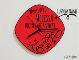 Custom Name Whatever, You're Late Anyway/Oval Red - Wall Clock - thumbnail 1