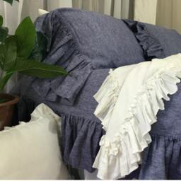 Chambray Denim Duvet Cover With Mermaid Long Ruffles, Bedding Ruffles - thumbnail 2