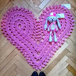 Crochet Heart Rug, Polyester Cord Doily, Valentine's Day Gift - 24 In - thumbnail 2