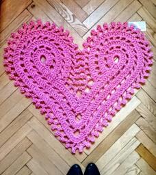 Crochet Heart Rug, Polyester Cord Doily, Valentine's Day Gift - 24 In - thumbnail 1