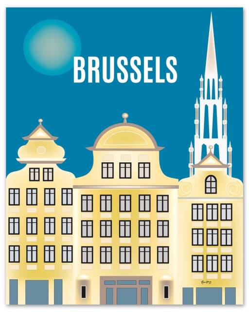 Brussels Print, Belgium Vertical Poster, Wall Art, Skyline Travel Gift - Style E8-O-Brus - image 1