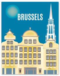 Brussels Print, Belgium Vertical Poster, Wall Art, Skyline Travel Gift - Style E8-O-Brus - thumbnail 1