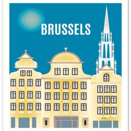 Brussels Print, Belgium Vertical Poster, Wall Art, Skyline Travel Gift - Style E8-O-Brus - thumbnail 3
