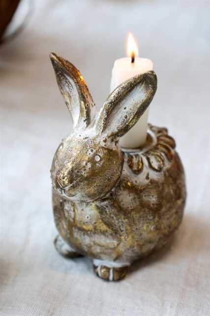 Rabbit Candlestick Holder - Gold Bunny Candleholder Resin Sitting Animal Shape Taper Candle Antique Brass