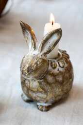 Rabbit Candlestick Holder - Gold Bunny Candleholder Resin Sitting Animal Shape Taper Candle Antique Brass - thumbnail 1