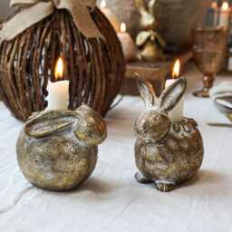 Rabbit Candlestick Holder - Gold Bunny Candleholder Resin Sitting Animal Shape Taper Candle Antique Brass - thumbnail 2